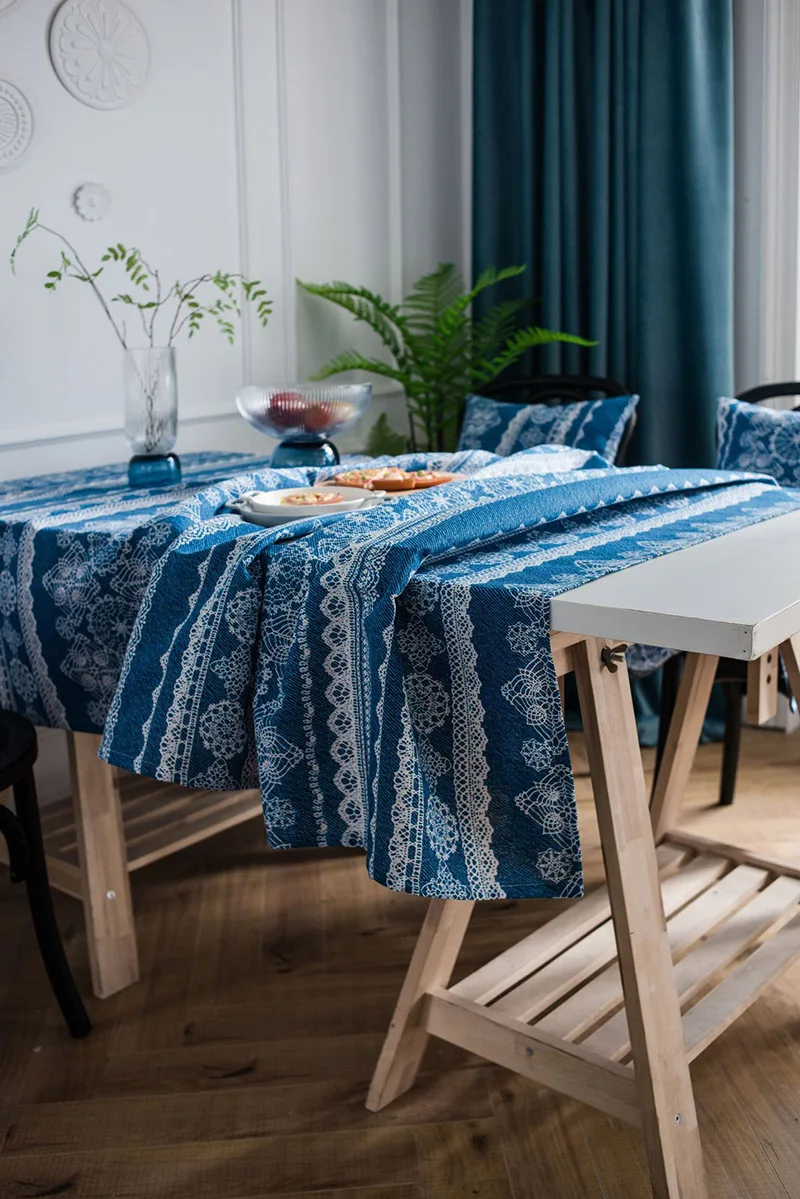 JUSTCHIC американский кантри ковбой синий цвет скатерть хлопок и лен печатных скатерти для пикника фоновая ткань