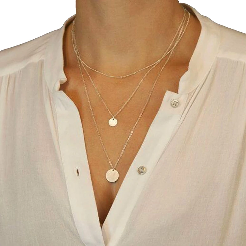 

New Arrival Small Double Round Sequins Pendant Neckalce Fashion Gold Coin Necklace Dainty Long Necklace For Women Everyday Jewel