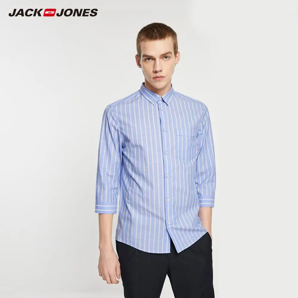 JackJones Мужская рубашка из 100% хлопка с контрастной полоской прямой крой рукав 3/4