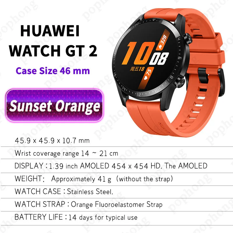 Orange Sport 46mm HUAWEI Watch GT 2, умные часы Kirin A1, Bluetooth, умные часы, 5,1, кровяный кислород, пульсометр, режим сна, 14 дней, срок службы батареи - Цвет: Orange Sport 46mm