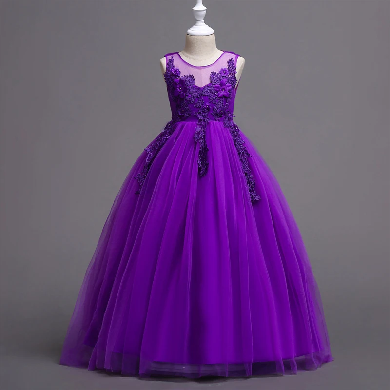 Коллекция года, зимнее длинное платье-пол с цветочным рисунком Детские платья для девочек, одежда для девочек вечерние платья на свадьбу элегантное кружевное платье принцессы