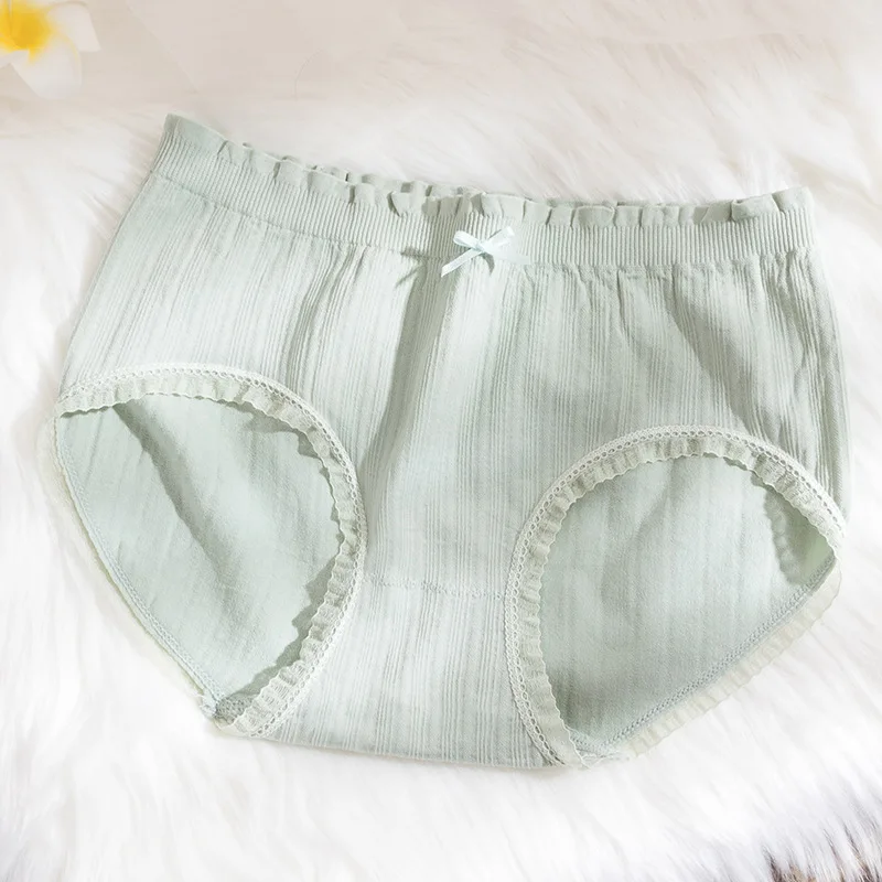 Зеленый Bow Panties New Seamless Brief Women's Underwear Elastic Comfortable Color Bow Breathable Antibacterial Ruffles Panties Women - Цвет: Зеленый