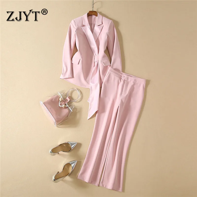 

Autumn New Fashion Runway Women Set Elegant Long Sleeve Notched Pink Blazer Suit Trousers Matching Set Office Lady Outfits