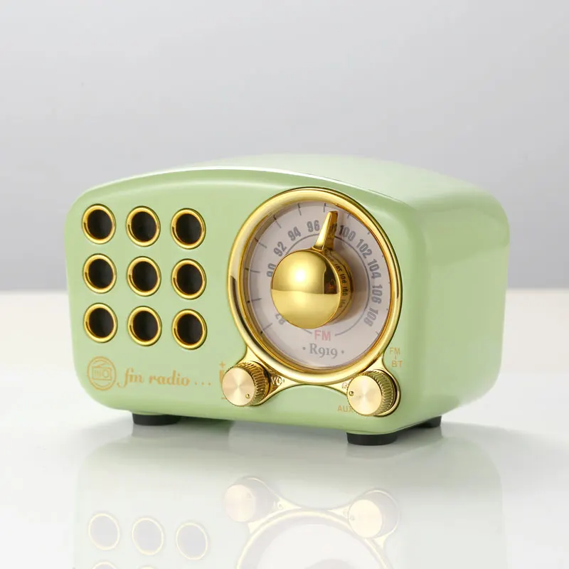 Vintage receptor estéreo de Radio FM Mega Bass SD MP3 PlayerBluetooth Mini Radios Retro construido en la batería altavoz AUX USBrechargeable