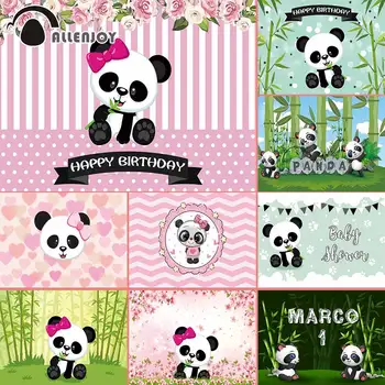 

Allenjoy Panda Birthday Photography Backdrop Bamboo Forest Decor Custom Background Wall Photo Shoot Photophone Photocall