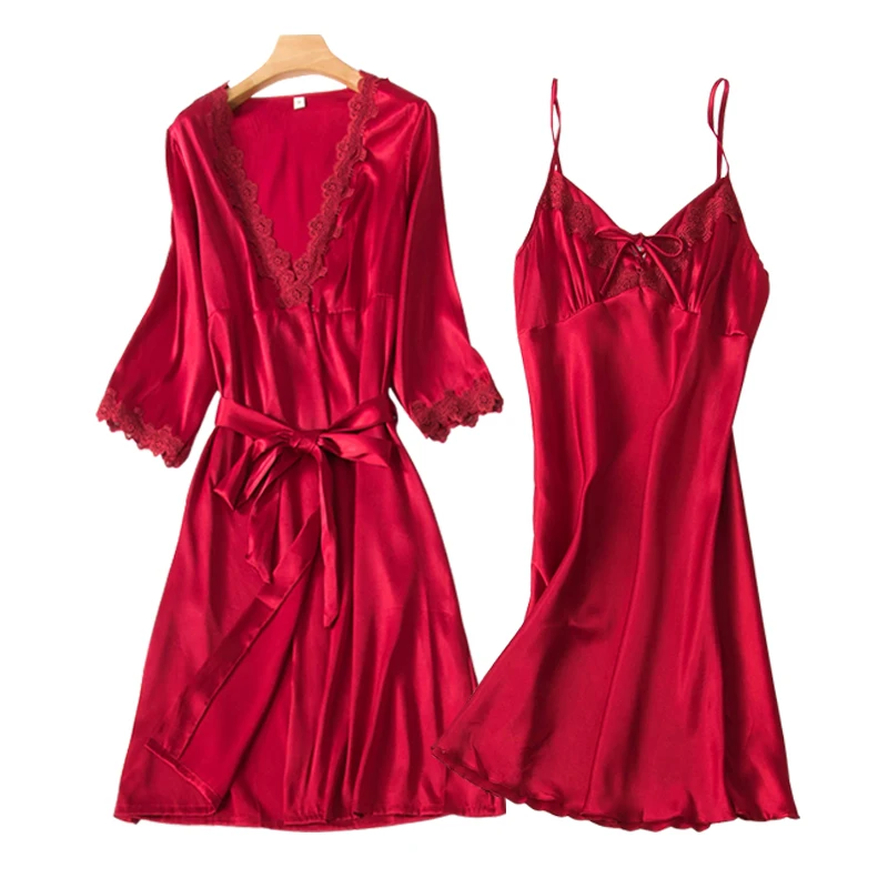 

Silk Dress Sexy Womens Tops and Blouses Set Woman Summer Sling Robes Sleepwear Sets Long Sleeve Underwear Women Pijamas Dress