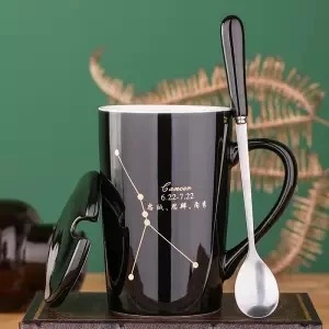 Чашка керамическая чашка кружка с крышкой с ложкой Мужская и женская пара креативная чашка Бытовая чайная чашка молочная чашка кофейная чашка Tazas стакан - Цвет: Cancer
