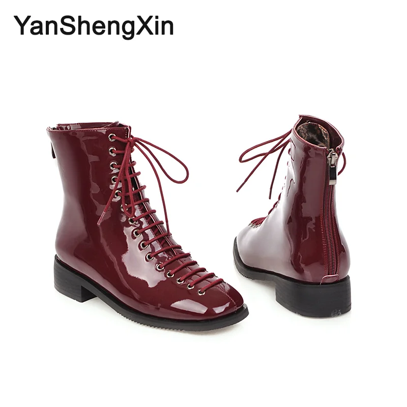

YANSHENGXIN Shoes Woman Boots 15 Eye Martin Ankle Boots Low Heels Women Shoes Autumn Winter Boots Large Size Ladies Booties