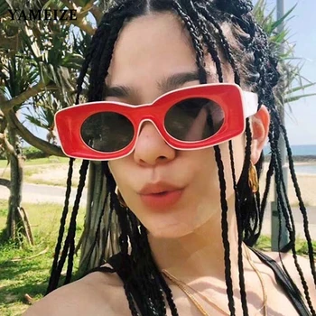 

YAMEIZE Fashion Trendy Rectangle Sunglasses Women Men Vintage Concave Double Colors Thick Frame Shades UV400 Oculos