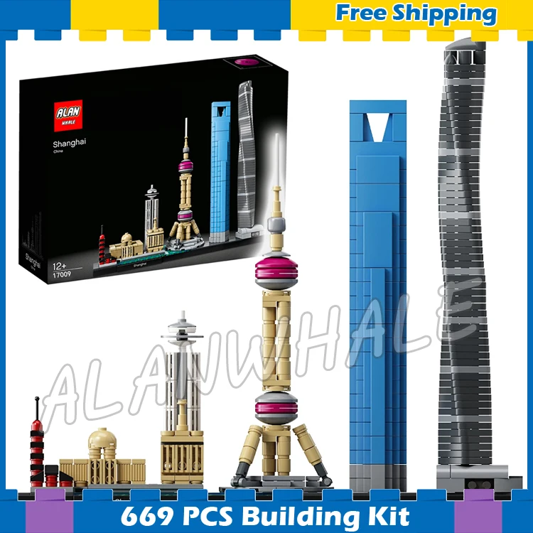 

669pcs World Famous Architecture Shanghai Skyline The Oriental Pearl TV Tower Figure Building Blocks Toys Compatible Lego