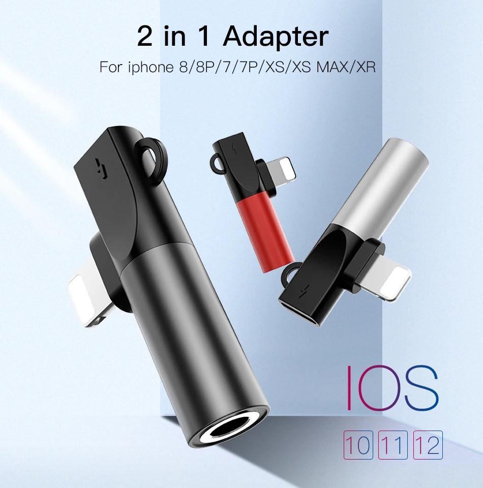 !ACCEZZ Charging Adapter For iPhone Lighting 7 8 Plus X XS  2 In 1 3.5mm Jack Earphone AUX Charger Listening Converter Connector (3)