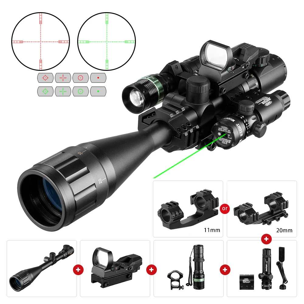 Hunting 6-24x50 AOEG Optical Sight Combination Red Dot Holographic Red and Green Laser Tactical Riflescope Crossbow for Hunting