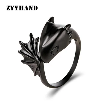 

ZYYHAND Black-Gold Color Dragon Ring Women Cool Angel Adjustable Hip Hop Rock Ring