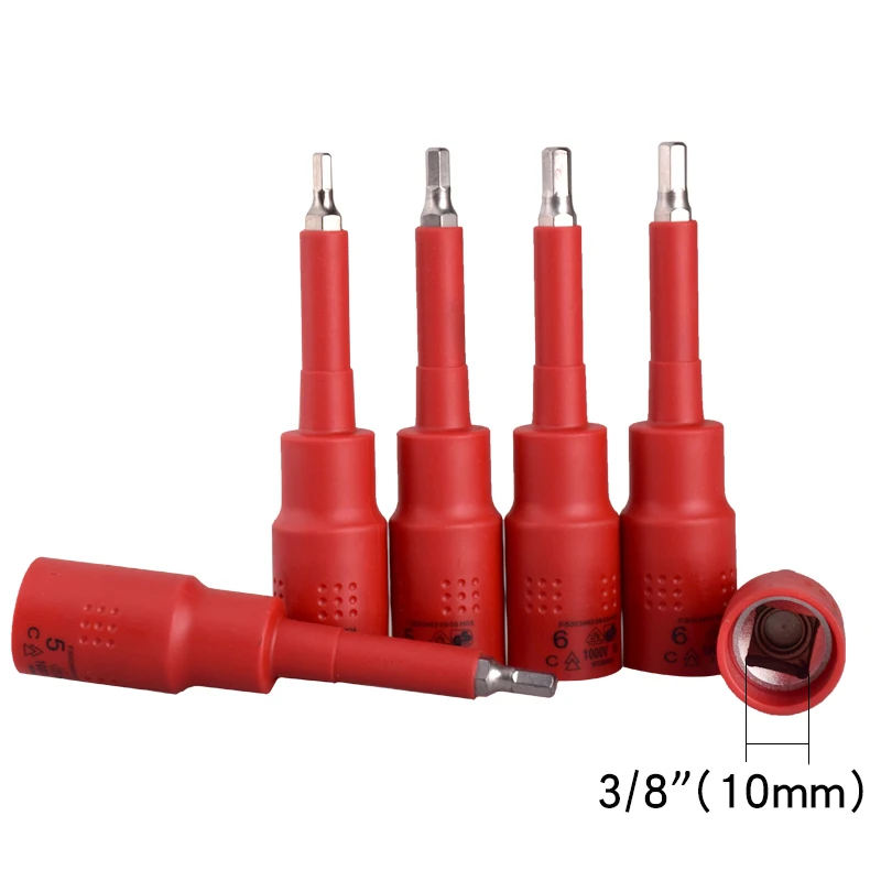 Insulated Electrical 1000V High Voltage Resistance 3/8 VDE Deep Socket H8-19mm  Length Hex Bit 4-10mm 2