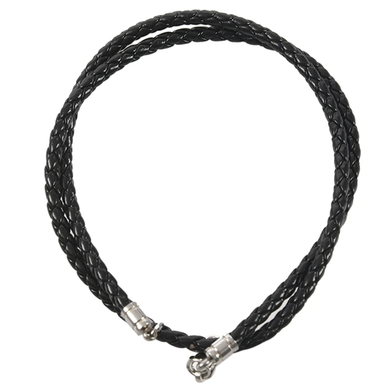 Jewelry Men's Necklace - 3mm Cord Leather Stainless Steel for Men Color Black Silver With Gift Bag | Украшения и аксессуары