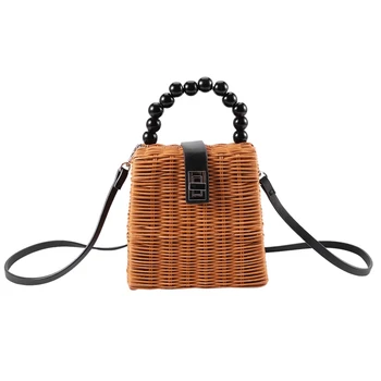 

Bead Hand-Woven Straw Bag Women Small Tote Bags For Summer Travel Handle Bag Ladies Shoulder For Girl