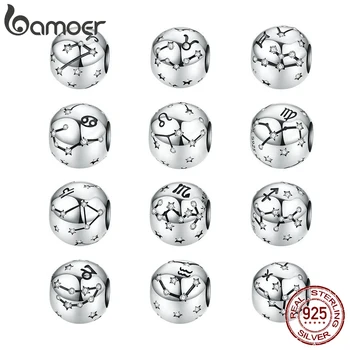 Vintage 925 Sterling Silver Aquarius Star Sign Zodiac Beads Charms fit Bracelets DIY Twelve Constellations SCC1218