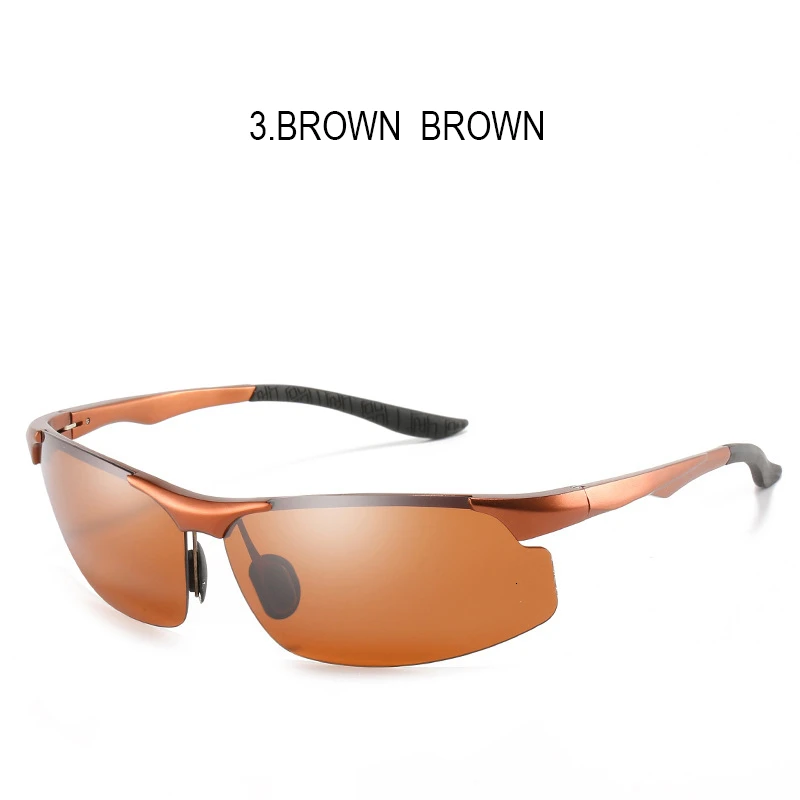SHARK SAIL Design Aluminum Magnesium Sunglasses Polarized Men Semi Rimless Coating Mirror Sun Glasses Male Eyewear Accessories - Lenses Color: 3.BROWN  BROWN