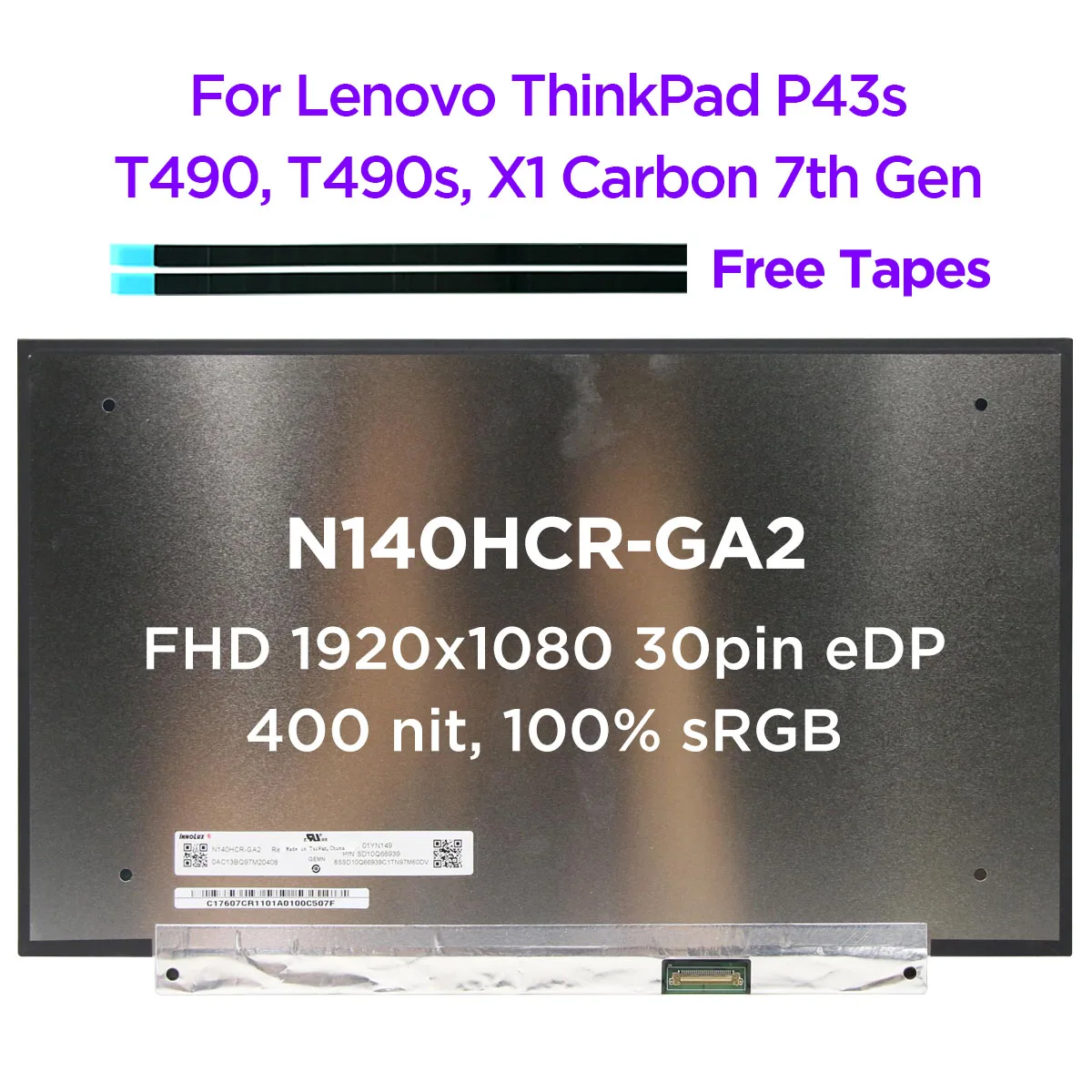 

14,0 IPS ЖК-экран для ноутбука Lenovo ThinkPad X1 Carbon 7-го поколения P43s T490 T490s T495s eтонизация 1920x1080 30pin eDP