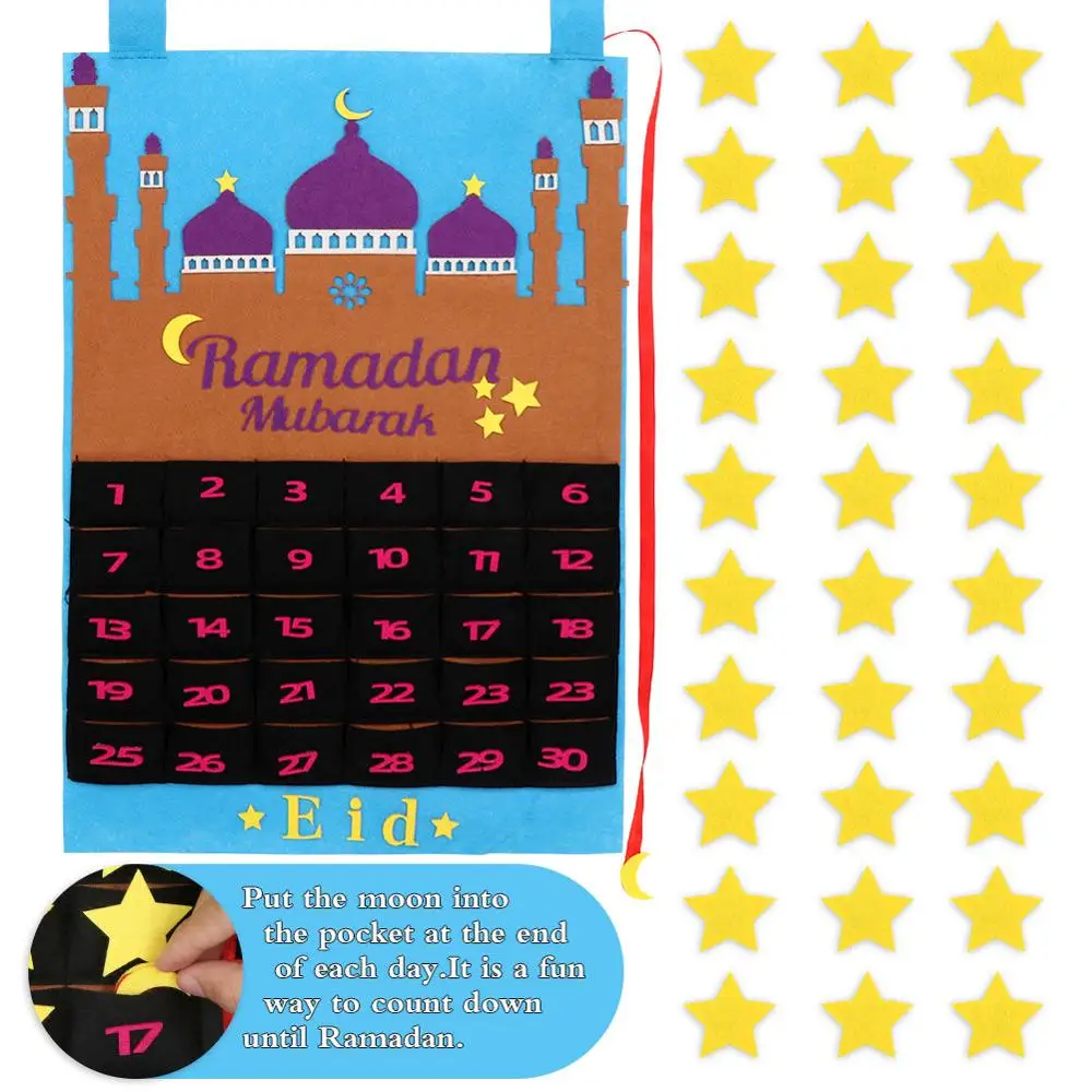 OurWarm Eid Mubarak DIY фетровый календарь Рамадана с карманом для детей подарки обратного