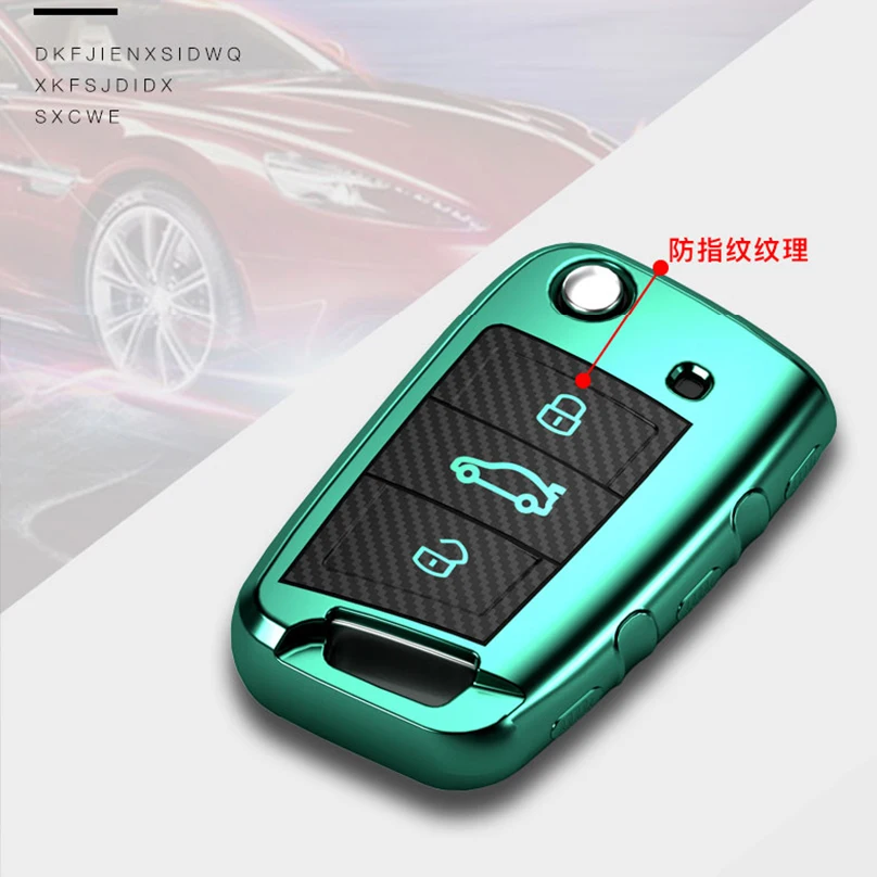 Чехол для ключей из углеродного ТПУ с откидной крышкой для Volkswagen VW Golf 7 GTI R MK7 Tiguan для Skoda Octavia A7 Karoq для Seat Leon Ibiza
