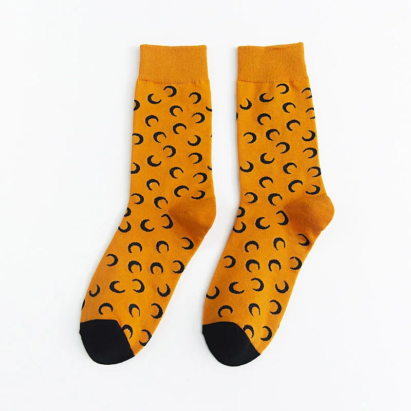 Orange Женские хлопковые модные осенне-зимние носки, одноцветные Спортивные Повседневные Длинные Носки с рисунком Луны в студенческом стиле - Цвет: Orange