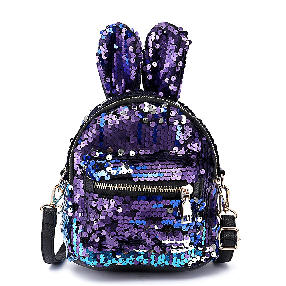 

Women Backpack 3pcs/Set Rabbit Ears Sequins Mini Backpack Sequins Bags For Girls Teenage Shoulder School Clutch