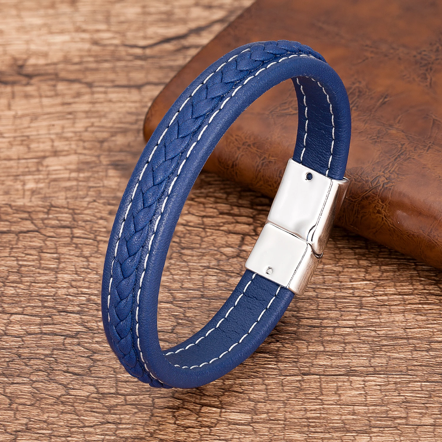 Men Jewelry Bracelet Red Black Braided Leather Metal Magnetic Buckle Bracelets Charm Male Wrist Band Pulsera Hombre bracelet jewelry