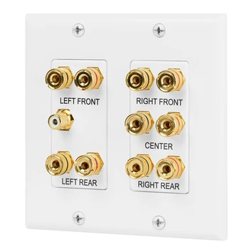 

FULL-5.1 2 Gang Speaker Wall Plate with RCA Banana Post for Surround Home Theater