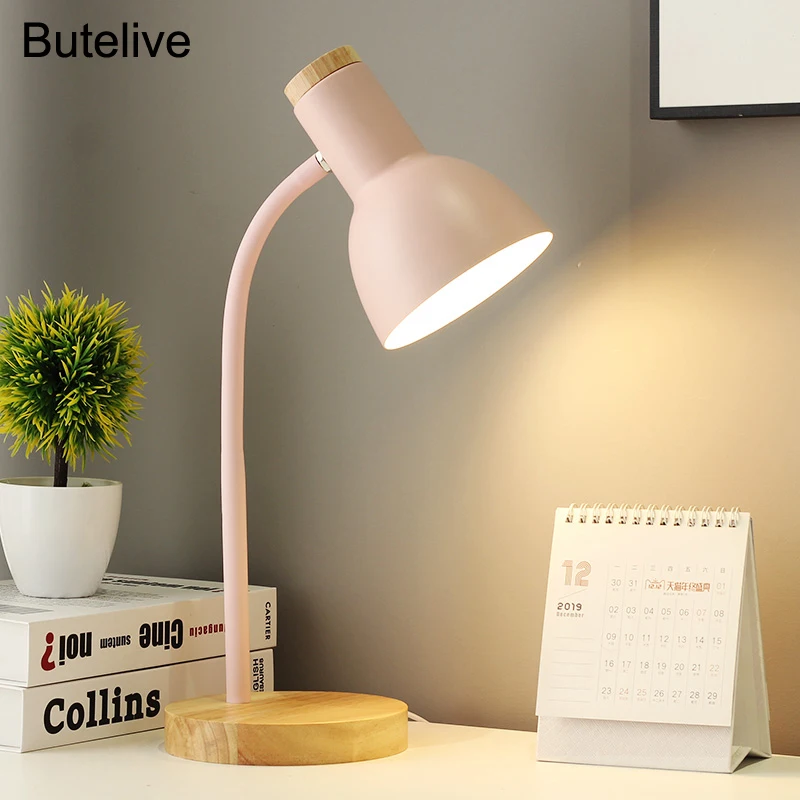Adjustable Wood Iron Bedside Table Lamps for Bedroom E27 Led Desk Lamp Study Reading Office Dormitory Children Kids Book Light