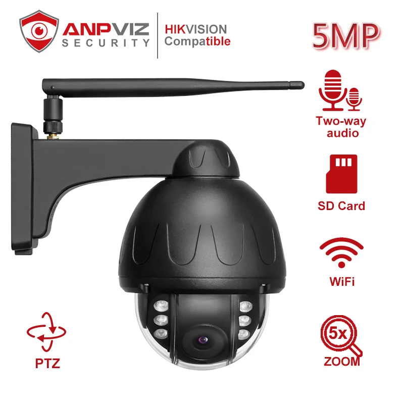 Anpviz 5MP 5X WIFI купольная камера PTZ наружная беспроводная безопасности двухсторонняя