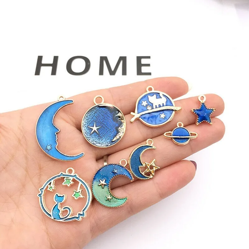 8PCS Nette Moon Star Planet Emaille Charme Für DIY Anhänger Ohrringe Armband-WI
