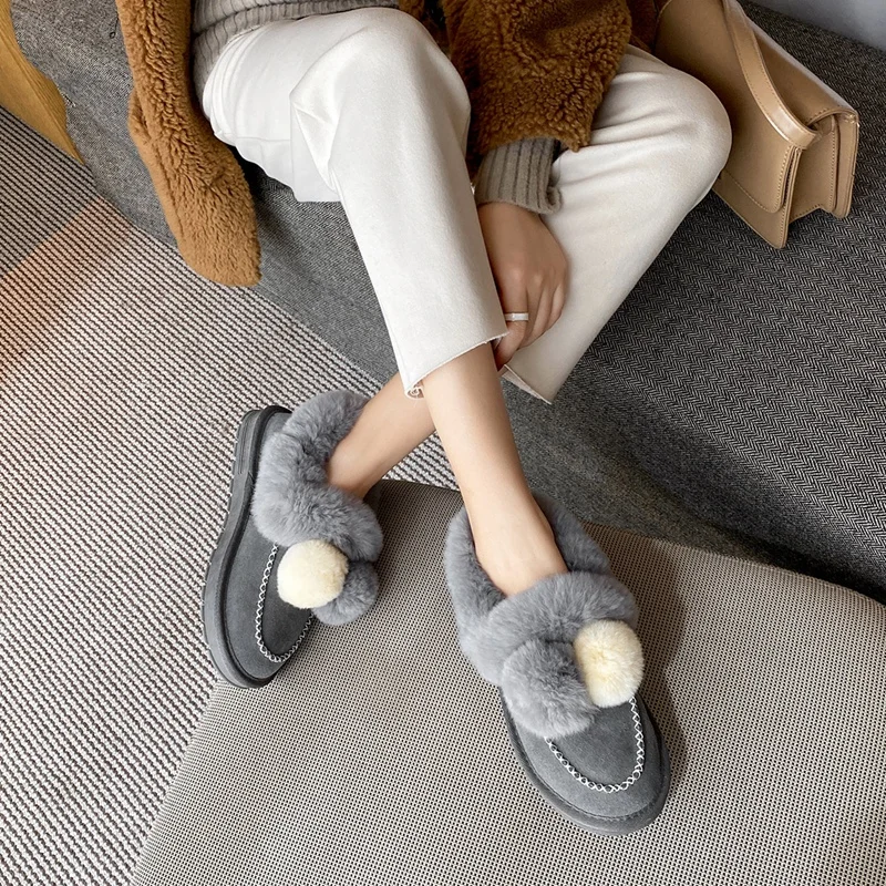 

2020 Winter Ankle boots Women Cowhide Suede Leather boots Natural-fur Warm Plush boots Slip-on Ladies Snow boots