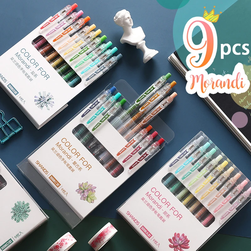 9-color Set Morandi Colorful Hand Account Pen Core Gel Kawaii Student Notebook Painting Writing Supplies Learning Stationery | Канцтовары