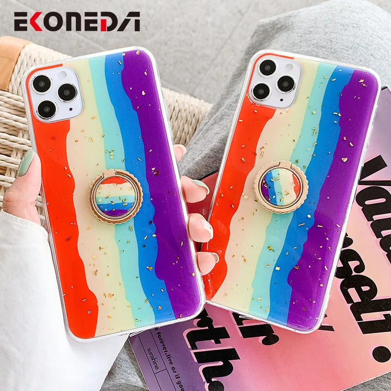 EKONEDA чехол-подставка с кольцом на палец для iPhone 7 8 Plus SE 2020 11 Pro XS Max X XR Радужная