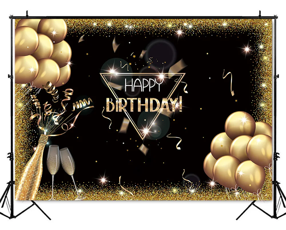 Happy Birthday Theme Party Gold Glitter Balloons Champagne Backdrop For  Photography Black Graduation Background For Photo Studio - Backgrounds -  AliExpress