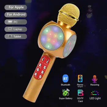 

Bluetooth Wireless Microphone Portable Handheld Speaker Home Wireless Karaoke Microphone with Colorful LED Light Bluetooth Mic