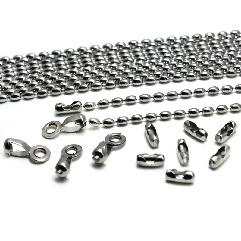 

5 Meter 1.5 2 2.4 3.2mm Stainless Steel Ball Bead Chains Bulk Connector Clasps For DIY Necklace Dog tags Keychain Jewelry Making