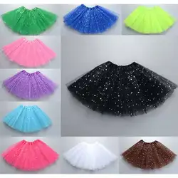 Fashion Kids Mesh Miniskirts Girls Princess Stars Glitter Dance Ballet Tutu Brand Sequin Party Girl Faldas Skirt Elastic