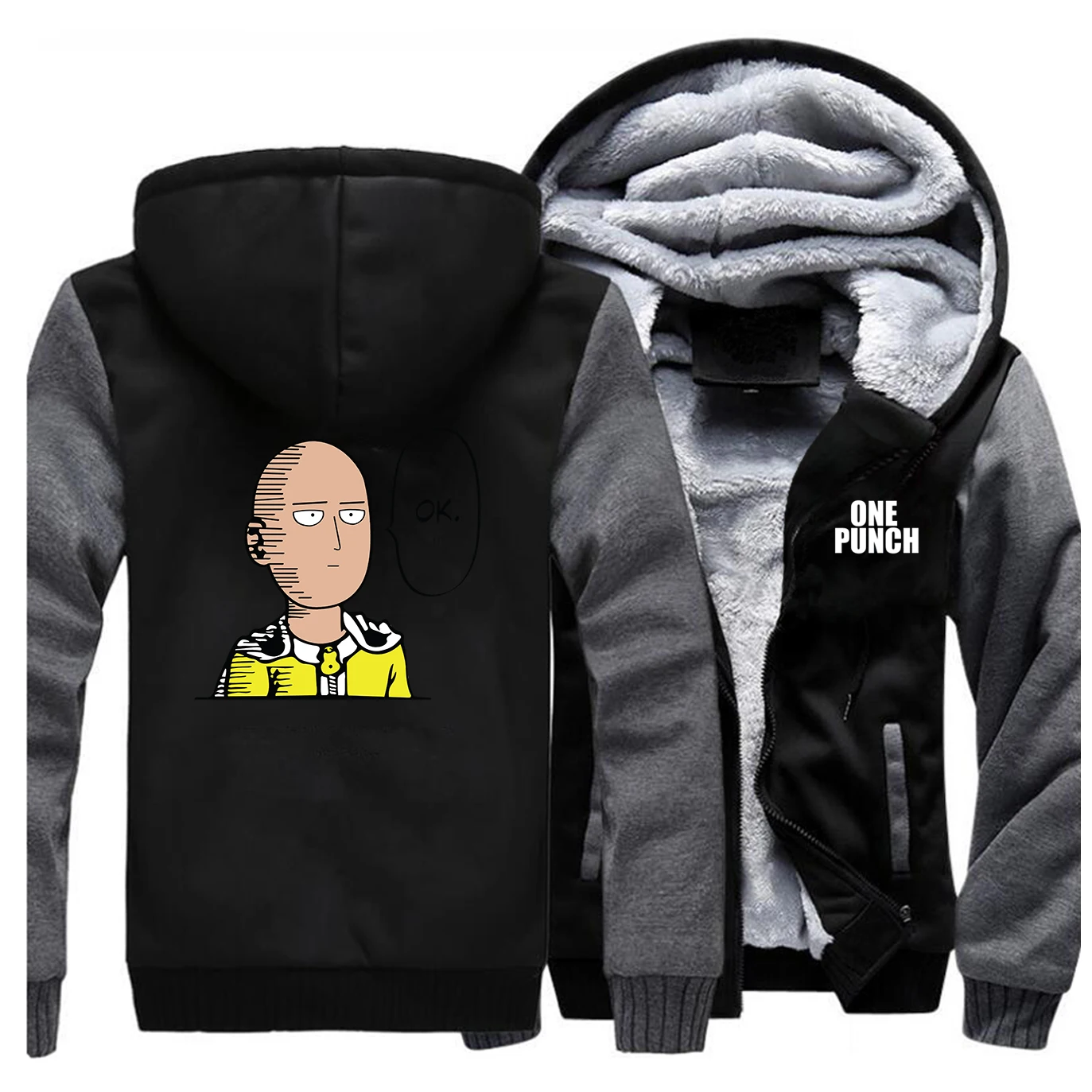 Dark Gray Black One Punch Man, толстовки, Saitama, уличная одежда, японское аниме, Мужская толстовка,, зимние пальто на молнии, Повседневная Флисовая теплая мужская куртка - Цвет: Dark Gray Black