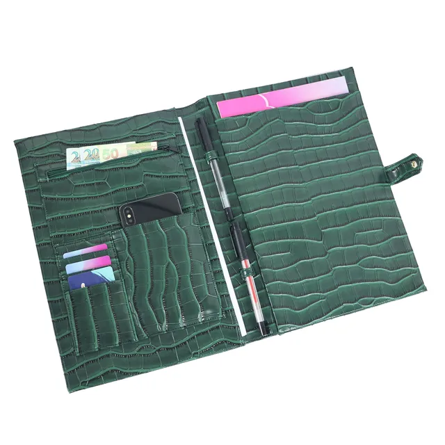 Hot Sale Document Bag Women Crocodile Pattern Pad Folio Top Quality Business A4 File Holder Luxury Porfolio For Ipad Holder 4
