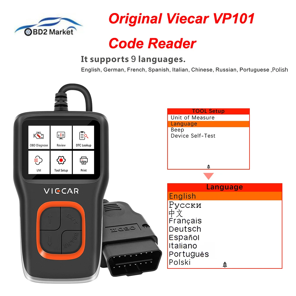 Viecar VP101 автомобильный считыватель кодов OBD 2 OBD2 диагностический OBD/EOBD DTC I/M