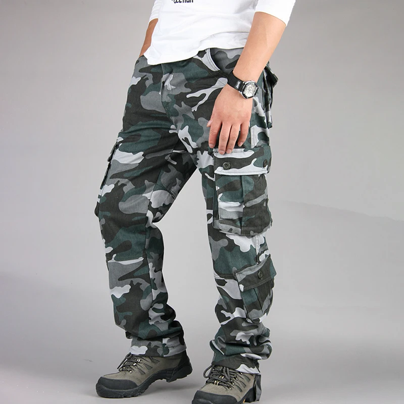 Men Pants Trousers Camouflage Combat Cargo Hiking Army Military Pocket Baggy Water Repellent Ripsto