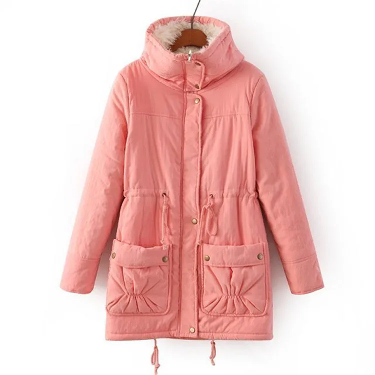

Korean-style New Style Thick Mid-length Lambs Wool Women's Dress Drawstring Large Pocket Cotton-padded Clothes Coat