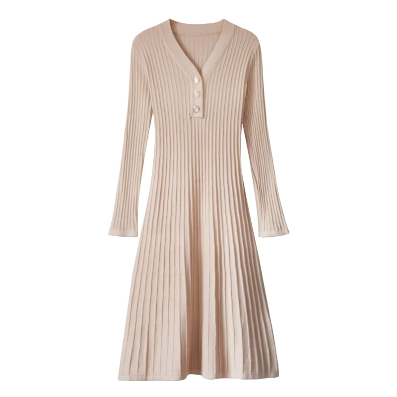 Korean Fashion Knitting Woman Dress Solid Office Lady Sweater Dress Winter Long Sleeve Black Midi Dresses for Women