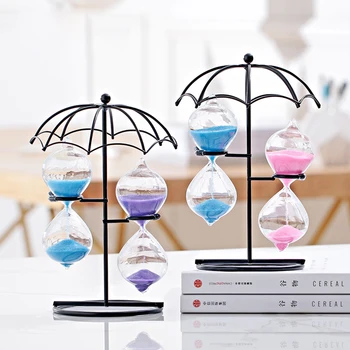 

Creative simple family umbrella shape two-color hourglass timer decoration wrought iron bedroom desk decoration gift