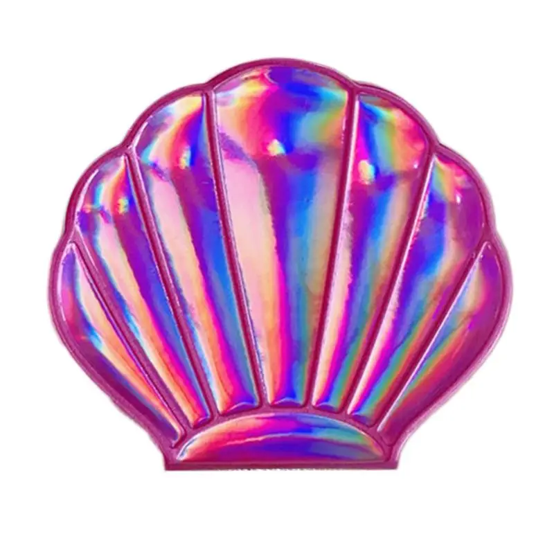 Креативное голографическое компактное косметическое двухстороннее складное карманное зеркало в форме морской раковины радужного цвета