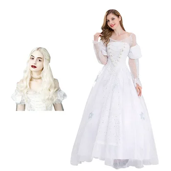 

Alice in Wonderland Movie characters The White Queen Cosplay Costume flower Princess Dressefor Adult Women Girl Halloween Dress