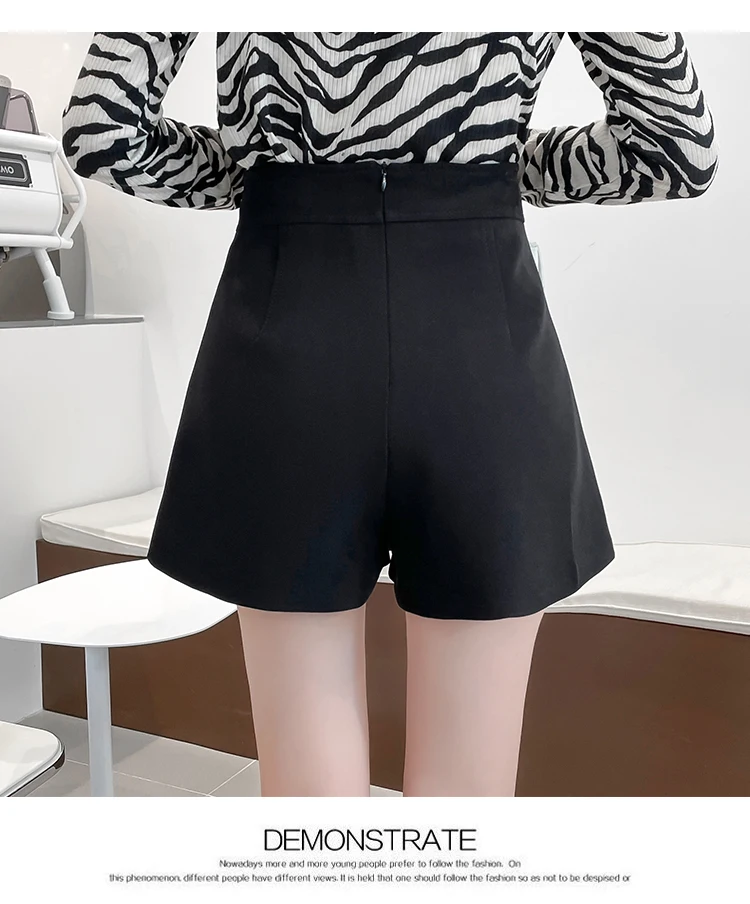 new winter thickening irregular since the a-line skirt waist short double-breasted wide-legged pants Women denim shorts