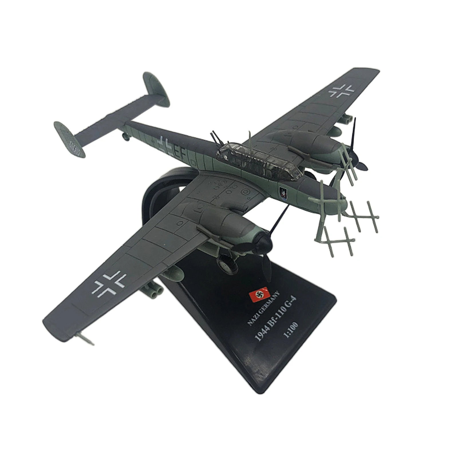 BF-110 Heavy Fighter Model with Alloy Wing 1/100 Scale Aircraft Model Plane Collection Gift Home Living Room Decor 12x16cm